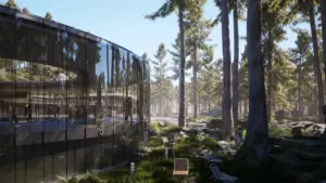 Twinmotion edificio vetrato nel bosco