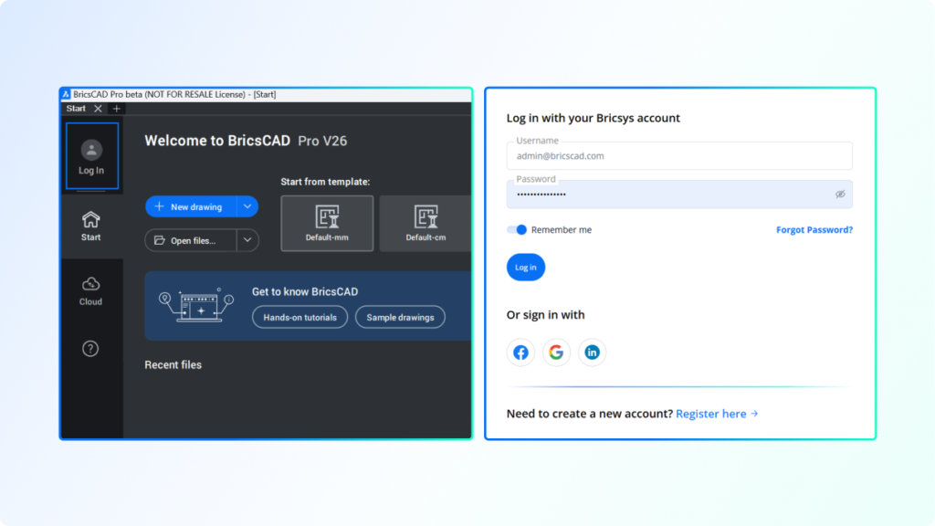 Novità-BricsCAD-V26: autentificazione account