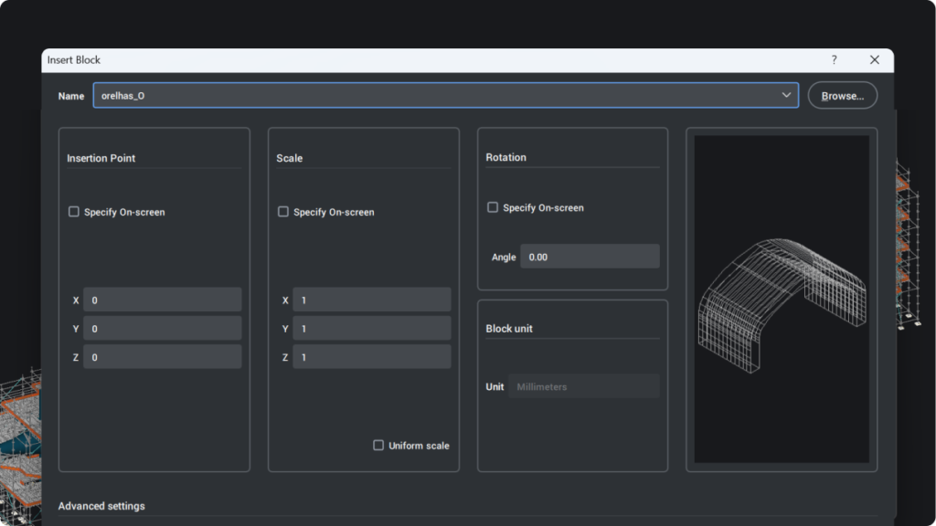 Menu unificato per i tipi di blocco