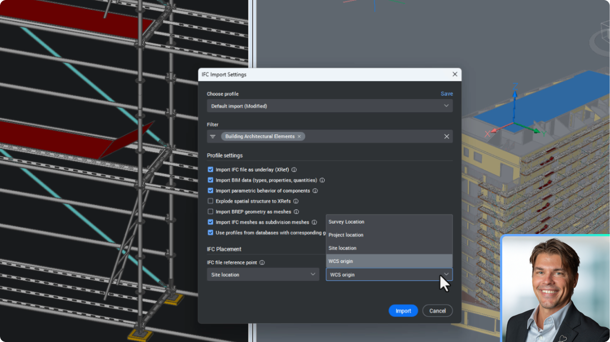 Nuovo coordinamento dei dati in BricsCAD con importazioni IFC come XRif
