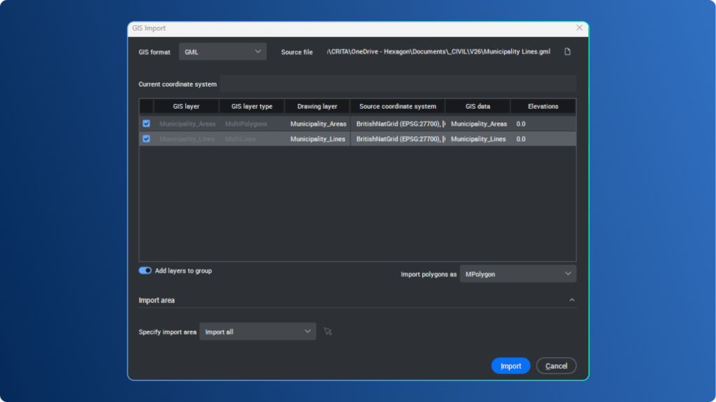 Importazione file GIS